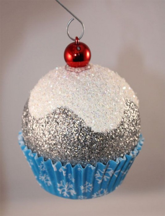 Blue Snowflake Cupcake Christmas Ornaments - Cherry & Glitter
