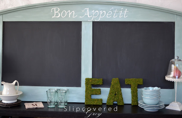Bon Appetit menu board made from an old headboard