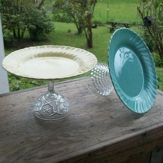 Handmade Franciscan Earthenware Cake Stand in Turquoise