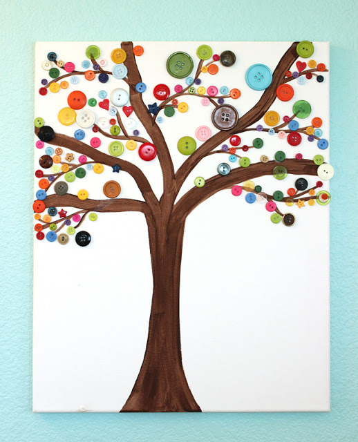 Button Art Tree Canvas