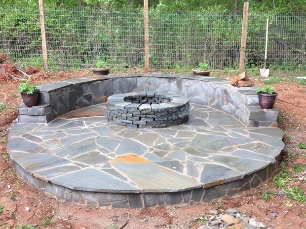 Stone Veneer Fire Pit Patio