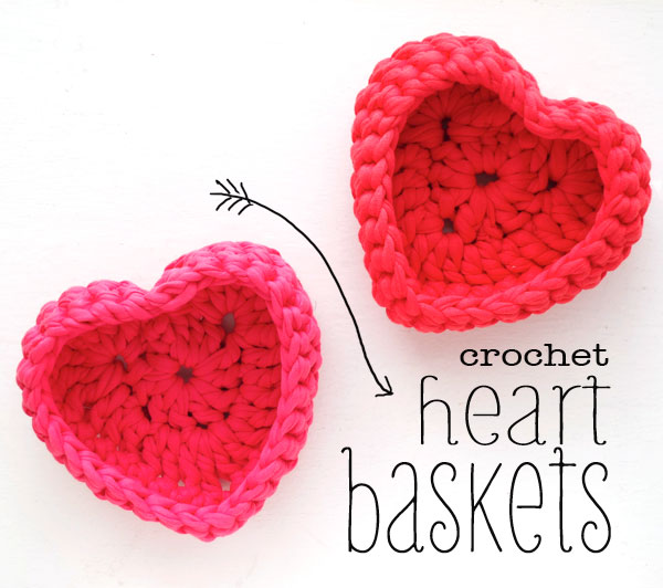 Crochet Heart Shaped Storage Baskets