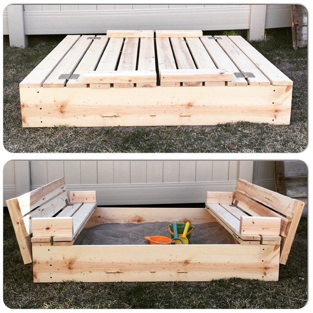 DIY Sandbox with fold out seats