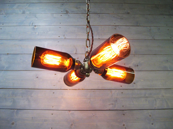 Rustic Chandelier Beer Bottle Light