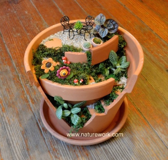 Broken Clay Pot Fairy Garden