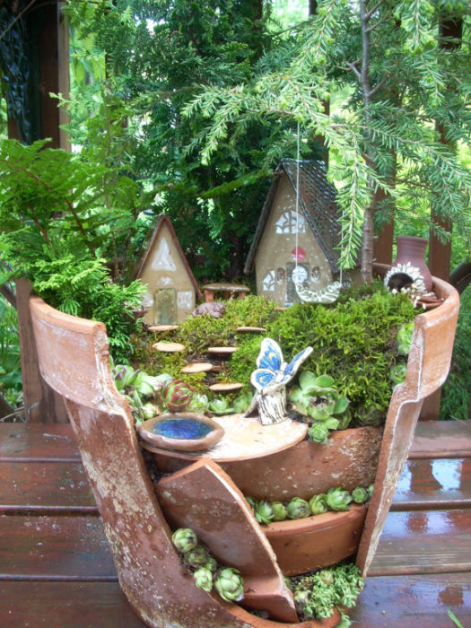 Fairy Garden in a Broken Pot
