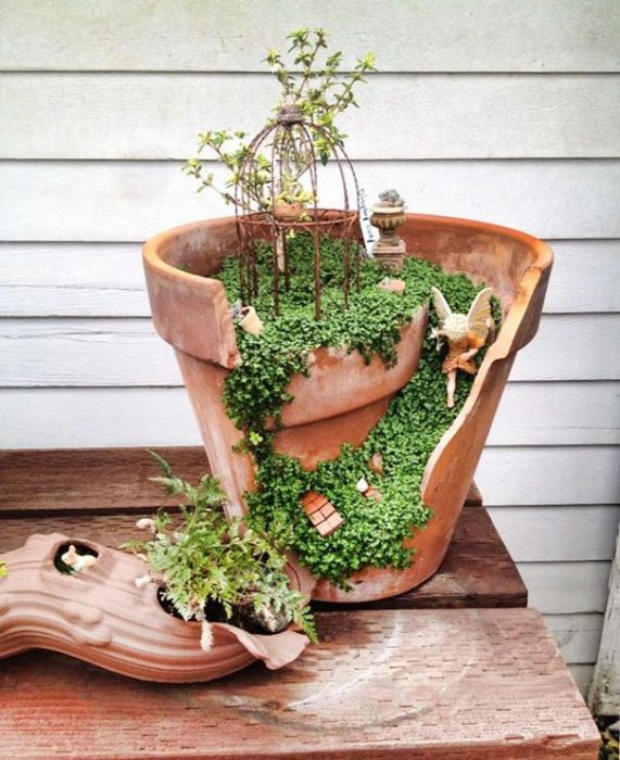 Fairy Garden with Birdcage in a Pot