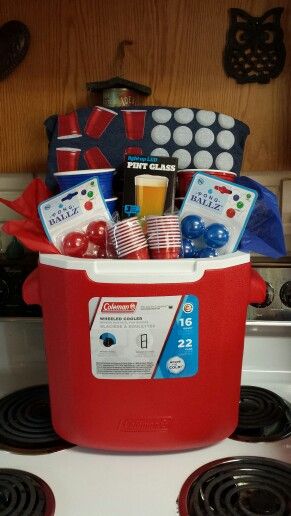 Beer Pong Cooler Gift Basket