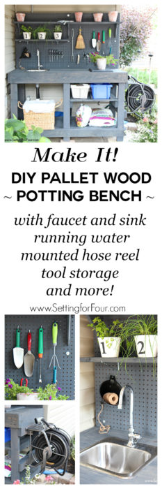 DIY Pallet Wood Potting Bench with Sink