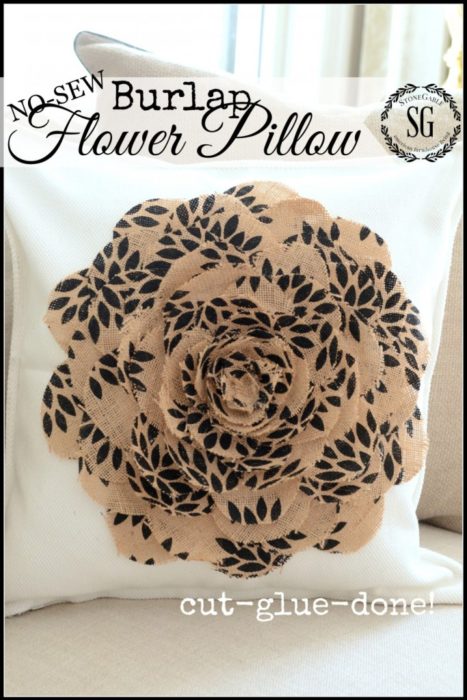 No Sew Burlap Flower Pillow