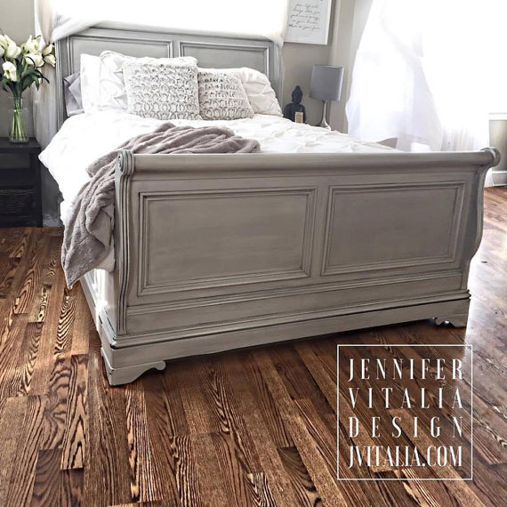 Sleigh Bed, Gray Handpainted